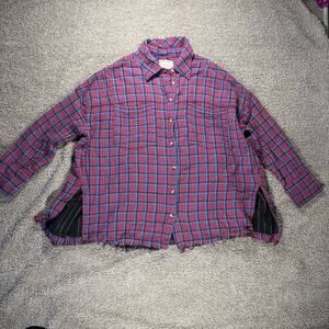 Free People We the Free Cardiff Plaid Top Oversized Boho Grunge Size Medium